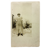 Work Smock, Sleeves Rolled, Eyes to the Side, Boots In Snow, Charming RPPC Portrait of Charming Young Woman