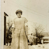 Work Smock, Sleeves Rolled, Eyes to the Side, Boots In Snow, Charming RPPC Portrait of Charming Young Woman