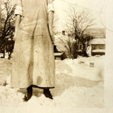 Work Smock, Sleeves Rolled, Eyes to the Side, Boots In Snow, Charming RPPC Portrait of Charming Young Woman
