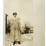 Work Smock, Sleeves Rolled, Eyes to the Side, Boots In Snow, Charming RPPC Portrait of Charming Young Woman