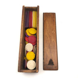 Lovely Lot of Old (Mostly Dyed) Bone Gaming Chips in Handmade Slide Top Box