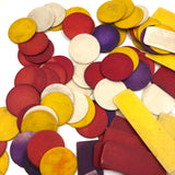 Lovely Lot of Old (Mostly Dyed) Bone Gaming Chips in Handmade Slide Top Box
