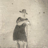 Sailboats, Mountains, Two Figures On Shore, Large Unframed Early Sandpaper Drawing