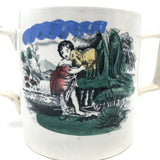 Loving Companions, Huge Bright White 19th C. Staffordshire Transferware Loving Cup