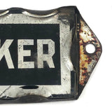 P.A. Baker, Silver Foil and Reverse Painted Glass Nameplate with Scalloped Edge