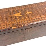 Nani Pocolo's Amazing 1897 Intarsia Marquetry Box with Costumed Beauty Dangling Cherries at Center
