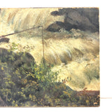 Two Fisherman at Waterfall, Earlier 19th Century Small Mounted Oil on Linen Painting  (Presumed Fragment)