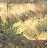 Two Fisherman at Waterfall, Earlier 19th Century Small Mounted Oil on Linen Painting  (Presumed Fragment)