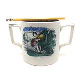 Loving Companions, Huge Bright White 19th C. Staffordshire Transferware Loving Cup