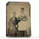 Beatific Wife Subtly Pointing Knife at Husband, Wonderfully Subversive Feeling Antique Sixth Plate Tintype