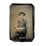 Shepherd-esque Beautiful Pink Cheeked Young Man in Floppy Hat with Walking Stick