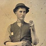 Shepherd-esque Beautiful Pink Cheeked Young Man in Floppy Hat with Walking Stick