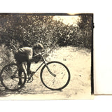 Pushing Forward, Boy in Cap on Bike, Antique Snapshot Photo