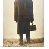 Man in Bowler and Oversized Coat, View From Behind, Elusive (Pre-Magritte) Antique RPPC