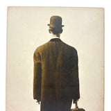 Man in Bowler and Oversized Coat, View From Behind, Elusive (Pre-Magritte) Antique RPPC
