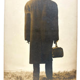 Man in Bowler and Oversized Coat, View From Behind, Elusive (Pre-Magritte) Antique RPPC