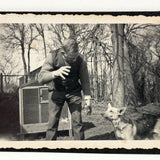 The Power of the Hand: Man and German Shepherd in Backyard, c. 1940s Mounted Snapshot Photo