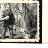 The Power of the Hand: Man and German Shepherd in Backyard, c. 1940s Mounted Snapshot Photo
