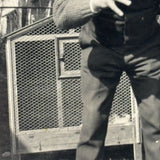 The Power of the Hand: Man and German Shepherd in Backyard, c. 1940s Mounted Snapshot Photo