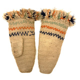 SOLD Very Tender, Densely Knit, Heavy Wool Presumed Antique Swedish Child's Mittens with Embroidery and Fringe