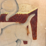 Three Cats with Blue String, c. 1870s Theorem Watercolor in Period Frame