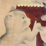 Three Cats with Blue String, c. 1870s Theorem Watercolor in Period Frame