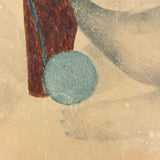 Three Cats with Blue String, c. 1870s Theorem Watercolor in Period Frame