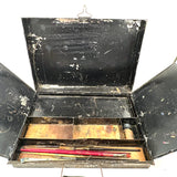 Patina-Full 19th Century Tin Fold Out Painter's Box, As Found (with Brushes and Ballantine Bottle Opener)