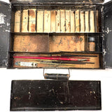 Patina-Full 19th Century Tin Fold Out Painter's Box, As Found (with Brushes and Ballantine Bottle Opener)
