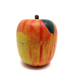 Extra Large Old Painted Treen Apple with Stencil Painted Green Leaves