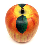 Extra Large Old Painted Treen Apple with Stencil Painted Green Leaves