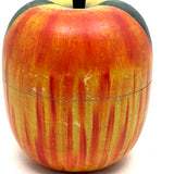 Extra Large Old Painted Treen Apple with Stencil Painted Green Leaves