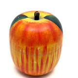 Extra Large Old Painted Treen Apple with Stencil Painted Green Leaves