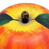 Extra Large Old Painted Treen Apple with Stencil Painted Green Leaves