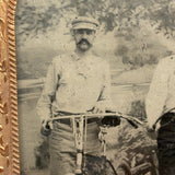 Two Young Men with Early Bicycles, c. 1880s-90s Tintype Under Glass in Foil Wrap