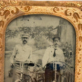 Two Young Men with Early Bicycles, c. 1880s-90s Tintype Under Glass in Foil Wrap