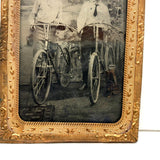 Two Young Men with Early Bicycles, c. 1880s-90s Tintype Under Glass in Foil Wrap