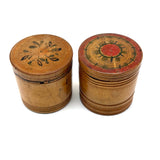 Lovely Pair of 19th Century Treen Boxes with Paint Decorated, Threaded Lids