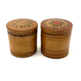 Lovely Pair of 19th Century Treen Boxes with Paint Decorated, Threaded Lids