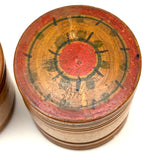 Lovely Pair of 19th Century Treen Boxes with Paint Decorated, Threaded Lids