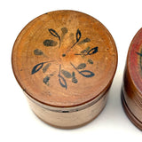 Lovely Pair of 19th Century Treen Boxes with Paint Decorated, Threaded Lids
