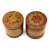 Lovely Pair of 19th Century Treen Boxes with Paint Decorated, Threaded Lids