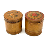 Lovely Pair of 19th Century Treen Boxes with Paint Decorated, Threaded Lids