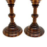Lovely Pair of Treen Goblets with Marquetry Darning Ball, Sold as Set