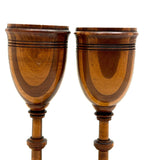 Lovely Pair of Treen Goblets with Marquetry Darning Ball, Sold as Set