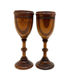 Lovely Pair of Treen Goblets with Marquetry Darning Ball, Sold as Set