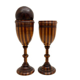 Lovely Pair of Treen Goblets with Marquetry Darning Ball, Sold as Set
