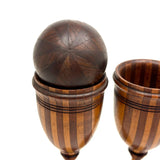 Lovely Pair of Treen Goblets with Marquetry Darning Ball, Sold as Set