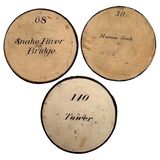 Set of Three Hand-lettered Paper over Cardboard Tube Ends from Architectural Drawing Sets