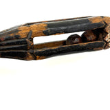 Fancy 19th Century Carved Double Ball in Cage Whimsy (Presumed Weaving Shuttle) in Original Polychrome #2